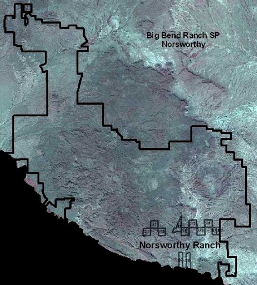 Location of Norsworthy Ranch tracts in relation to the southeast portion of Big Bend Ranch SP