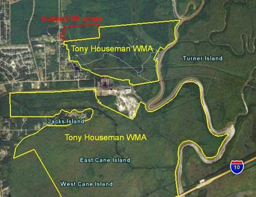 Location of subject tract in relation to Tony Houseman WMA