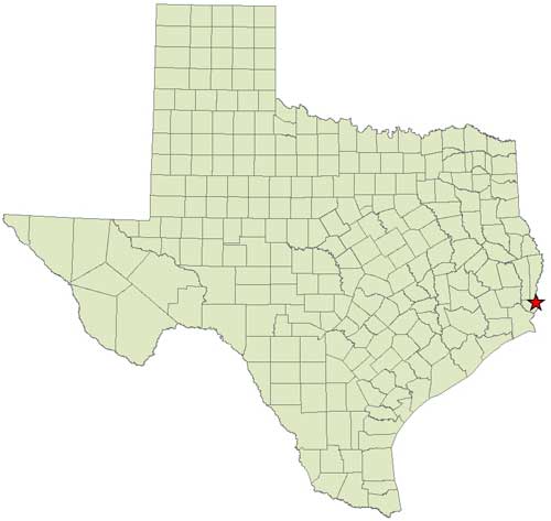 Location of the Tony Houseman Wildlife Management Area, Orange County in relation to the State of Texas