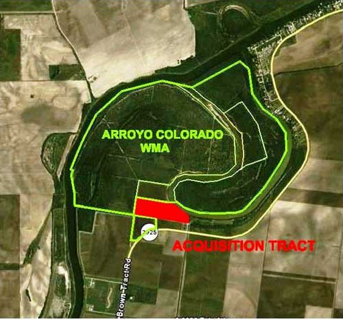 Location of acquisition tract in relation to Arroyo Colorado WMA