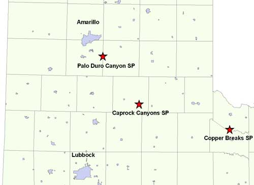Location of Palo Duro Canyon SP in relation to Amarillo