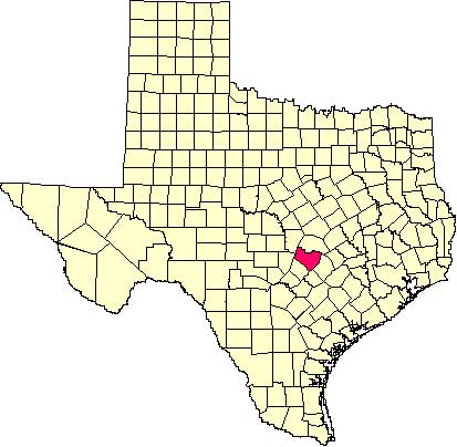 Location of Travis County in relation to the State of Texas