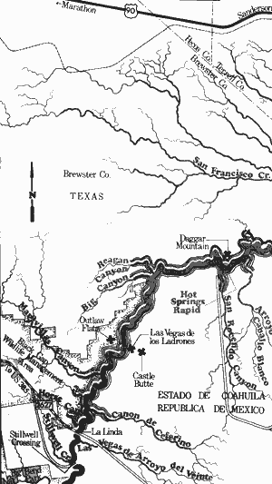 Map of Rio Grande River from Stillwell Crossing to Langtry Including the Lower Canyons.